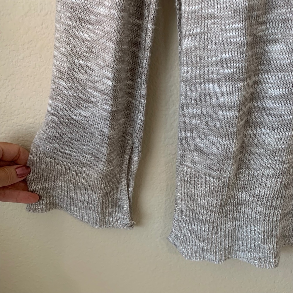Gray Merle V-Neck Sweater Top with CrissCross Accent and Split Sleeve at Wrist S - Picture 3 of 11